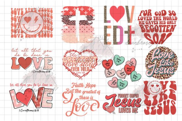 Christian Valentine's Day Bundle 12 PNG for Crafts Graphics